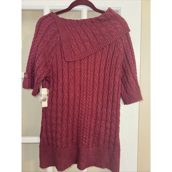 ND-New Directions Ladies Ruby Red Sweater Size Medium Pullover Cable Knit | Boho - Picture 3 of 4